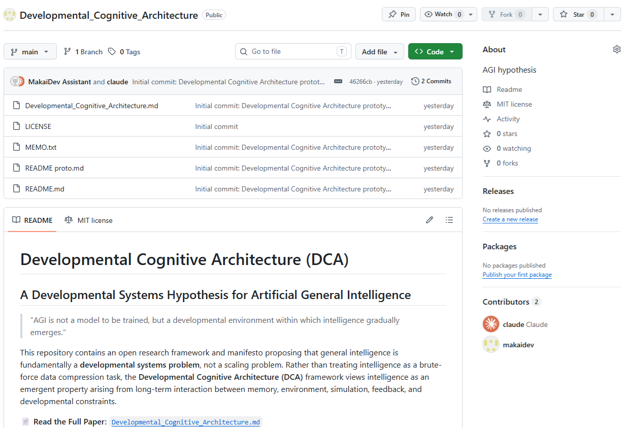 Developmental Cognitive Architecture 화면